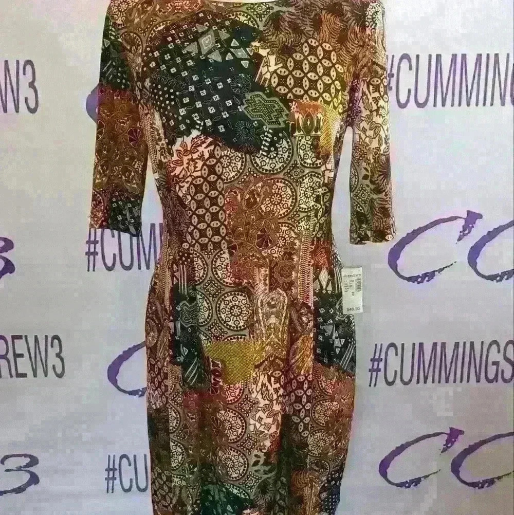 Roz and Ali Dress barn women's geometrical dress warm earth tones .nwt multiple